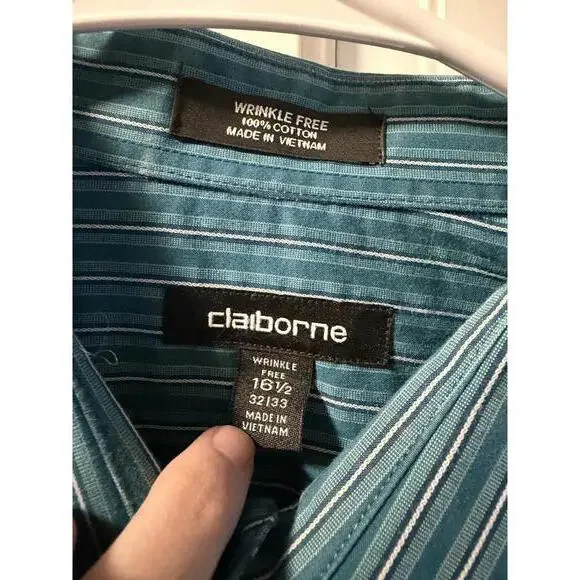 Claiborne Wrinkle-Free 100% Cotton Striped ButtonUp Shirt 32 - Picture 2 of 5
